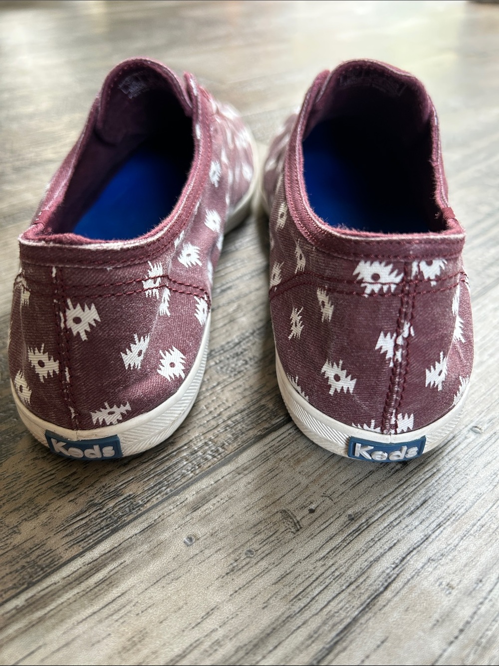 Keds Slip-On Canvas Sneakers in Burgundy with White Print - Picture 2 of 10